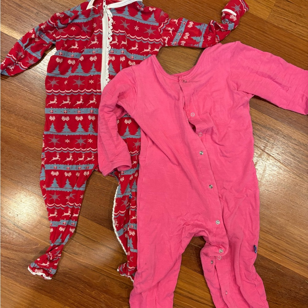 Kickee Pants Holiday zip pink snap pjs onesie 12-18 18-24